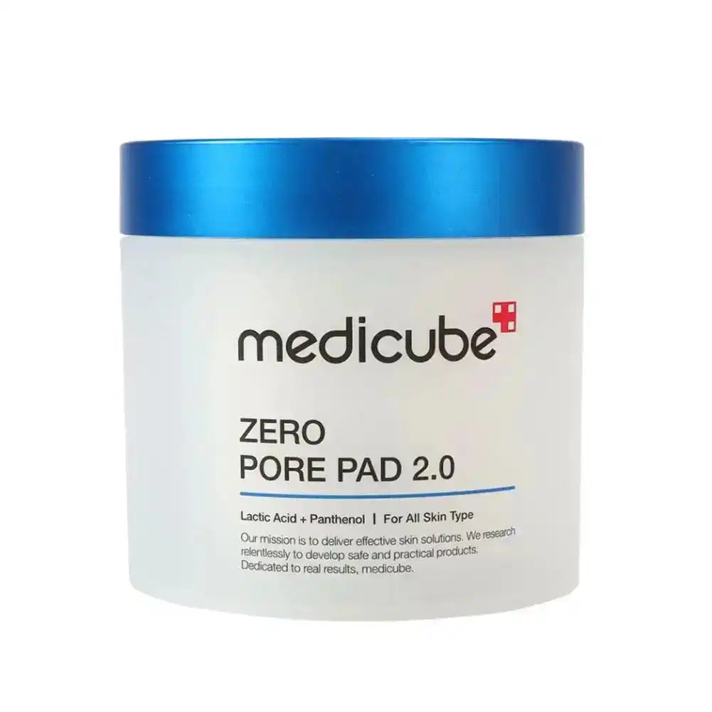 Medicube Zero Pore Pad 2.0 with lactic acid and panthenol for all skin types, designed for pore care and gentle exfoliation in personal skincare.