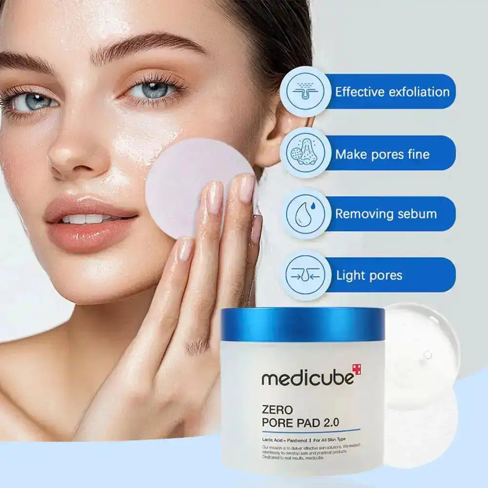 Aqualum Facial Toner Pads - Salicylic Acid Toner for clear skin, shown with woman applying pad to face. Promotes exfoliation and pore cleansing.